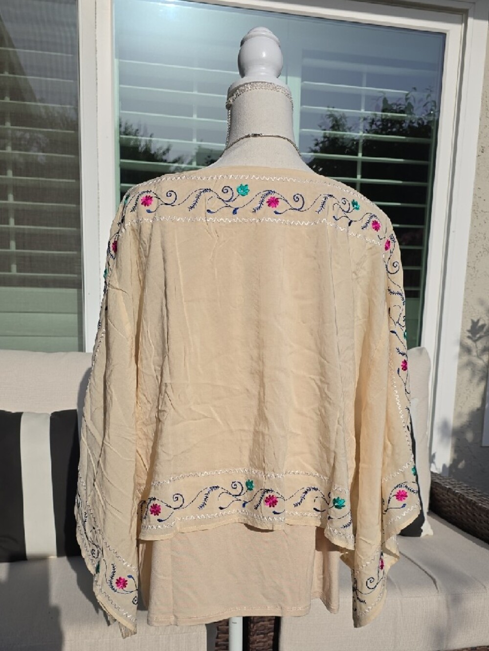Chico's Cream Embroidered Floral Boho Blouse with Pink & Teal Accents - Picture 7 of 10